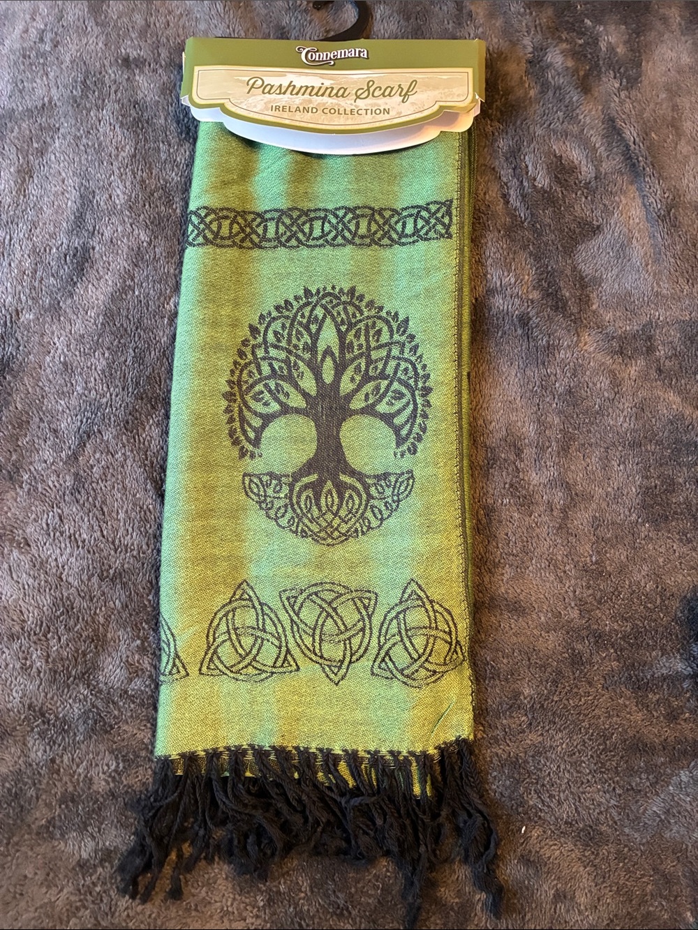 Green Pashmina Scarf with Tree of Life Motif